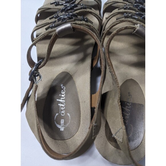 Earthies Brown Leather StrapOn Sandals Sz 7B Bello Olive Brown Beaded Design - Picture 3 of 14